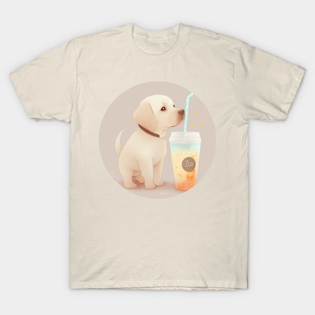 Cute Kawaii Golden Retriever Drinking Bubble Tea - Adorable Dog Lover Gift and Fun Animal Art T-Shirt by laverdeden